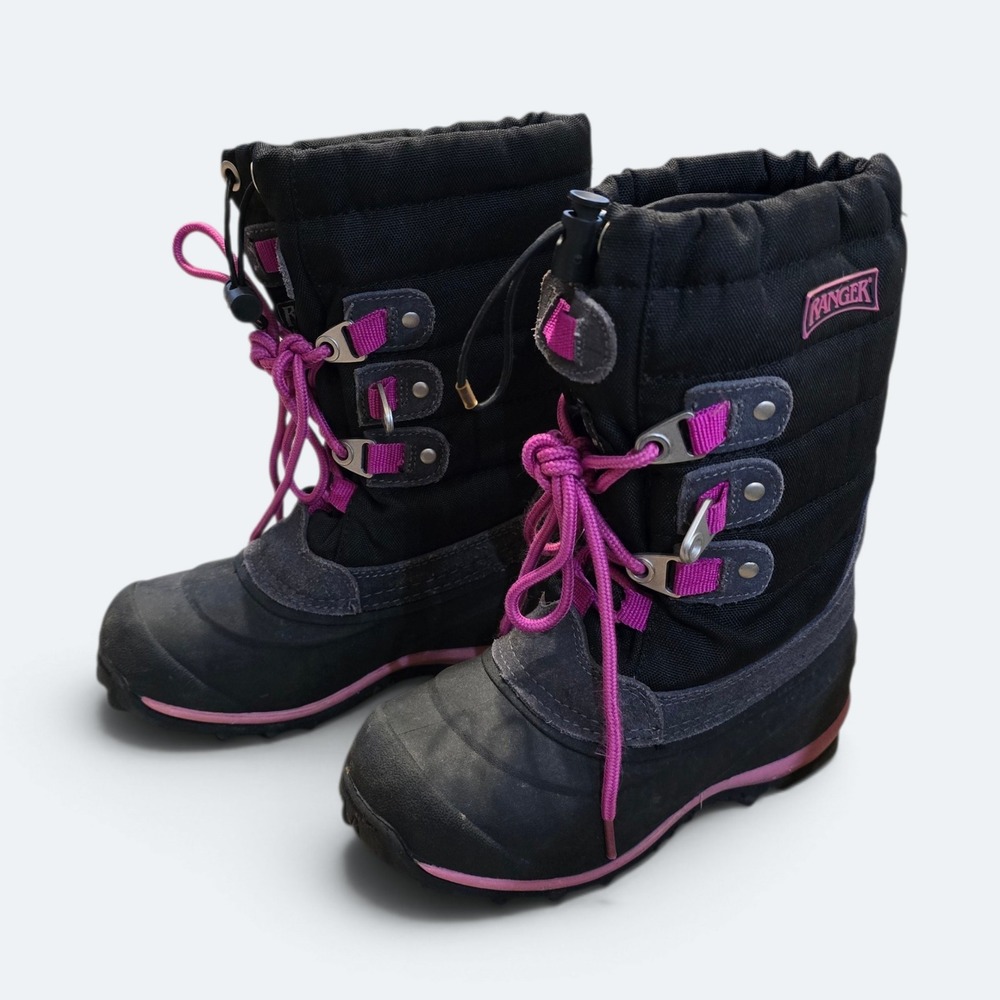 Ranger Kids Snow Boots Girls Size 13 Black Pink Quilted Lace Up Winter